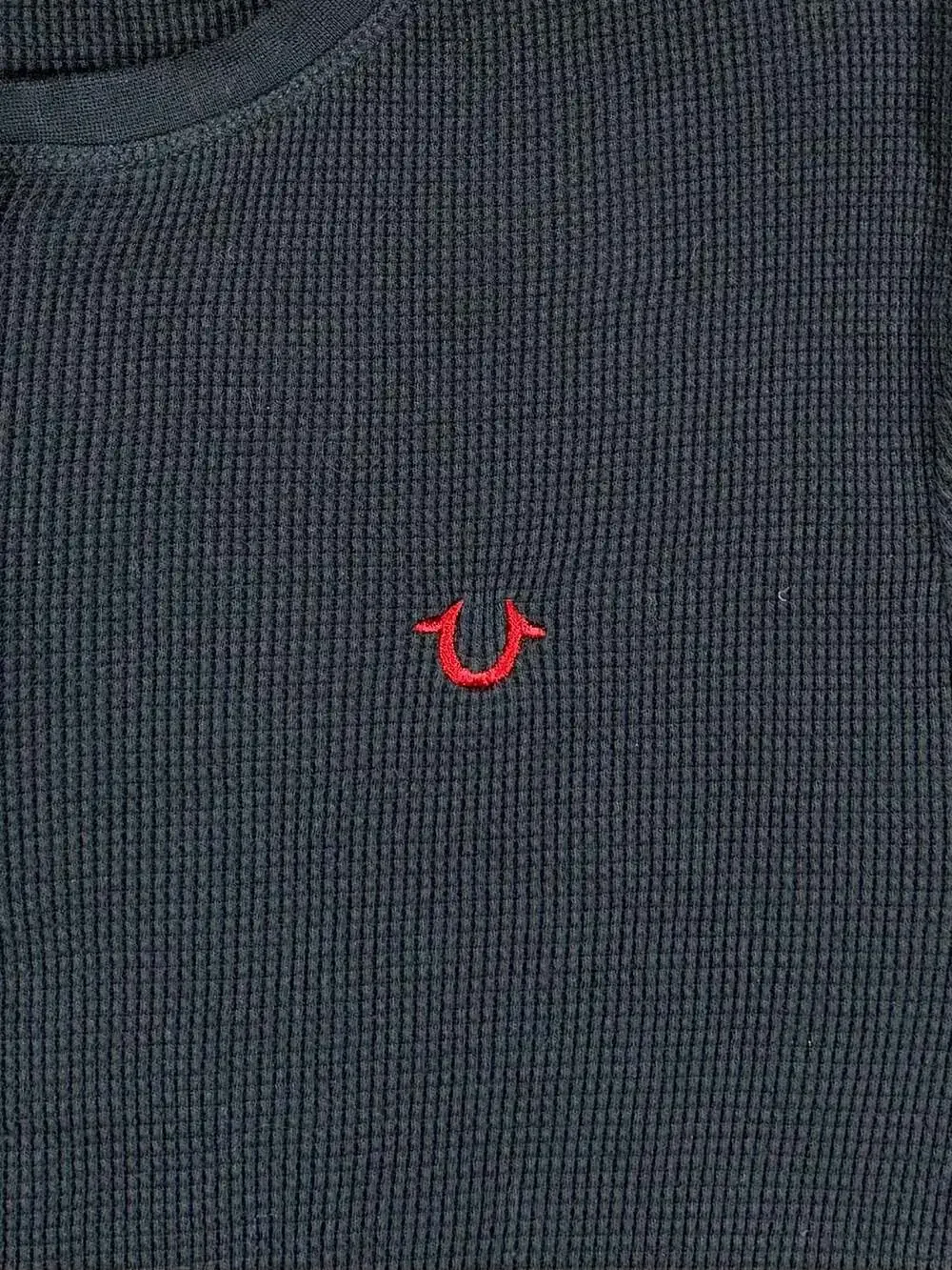 True Religion Men's Waffle Knit Long Sleeve Henley Shirt in Black, L